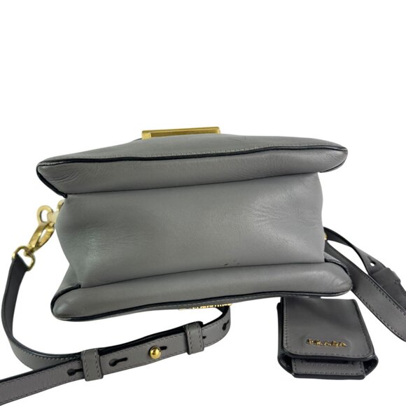PRADA Gray Calf Skin Leather Small Ingrid TopHandle Crossbody Made in Italy - Picture 5 of 12